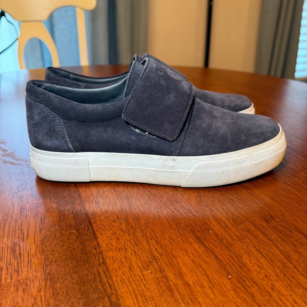 Vince Cage Suede‎ Platform Sneakers Velcro Navy Blue Size 8.5M